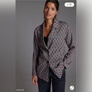 Anthropologie Longline Plaid Blazer